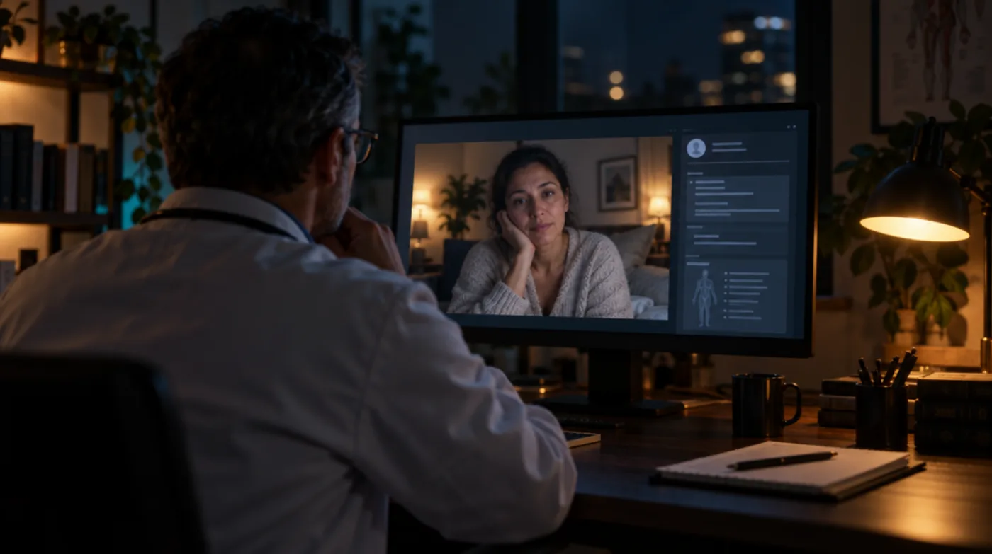 A doctor reviewing a video consultation and its draft notes